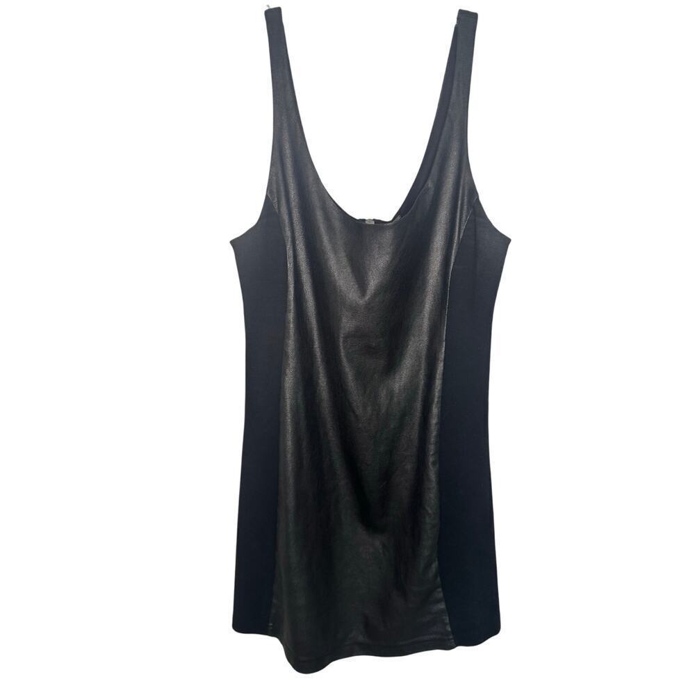 Free People Black Faux Leather Mini Slip Dress